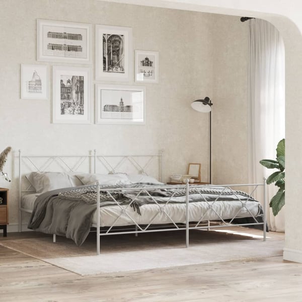 vidaXL Sengeramme i metall med hode- og fotgavl hvit 183x213 cm