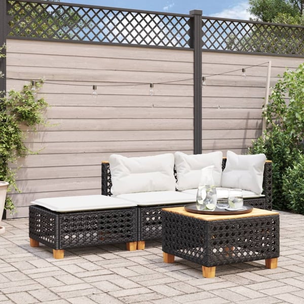 vidaXL Trädgårdspall med dyna svart 63,5x56x32 cm konstrotting