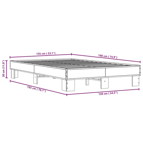 vidaXL Sengeramme brun eik 135x190 cm konstruert tre og metall