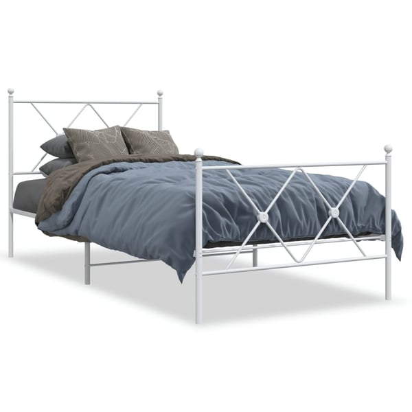 vidaXL Sengeramme i metall med hode- og fotgavl hvit 90x190 cm
