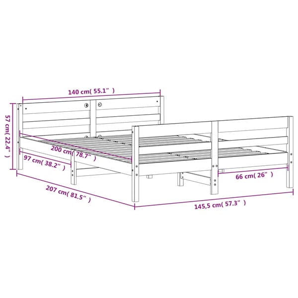 vidaXL Sengeramme uten madrass hvit 140x200 cm heltre furu