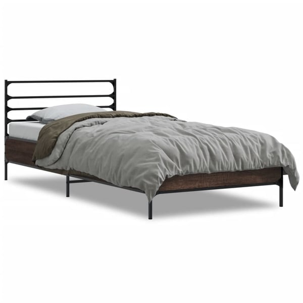 vidaXL Sengeramme brun eik 90x200 cm konstruert tre og metall
