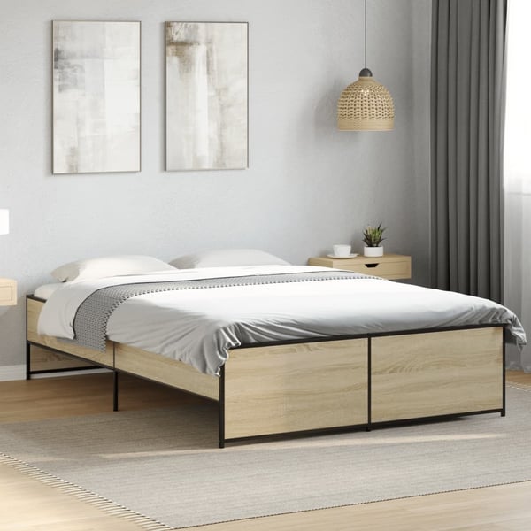 vidaXL Sengeramme sonoma eik 135x190 cm konstruert tre og metall