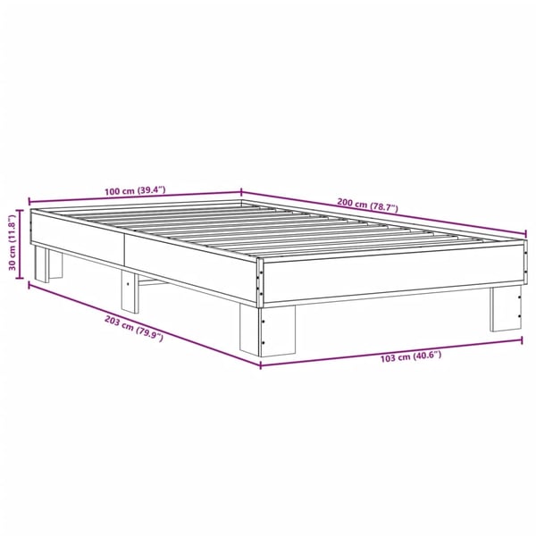 vidaXL Sengeramme grå sonoma 100x200 cm konstruert tre og metall