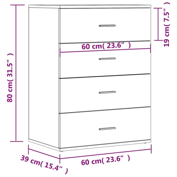 vidaXL skænk 60x39x80 cm konstrueret træ røget egetræsfarve