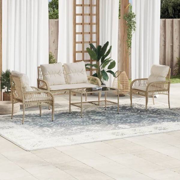 vidaXL sofasæt til haven 4 dele med hynder polyrattan beige