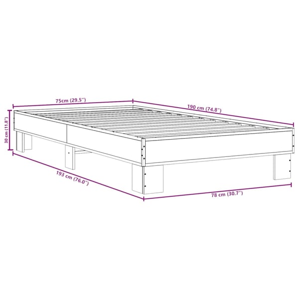 vidaXL Sengeramme sonoma eik 75x190 cm konstruert tre og metall