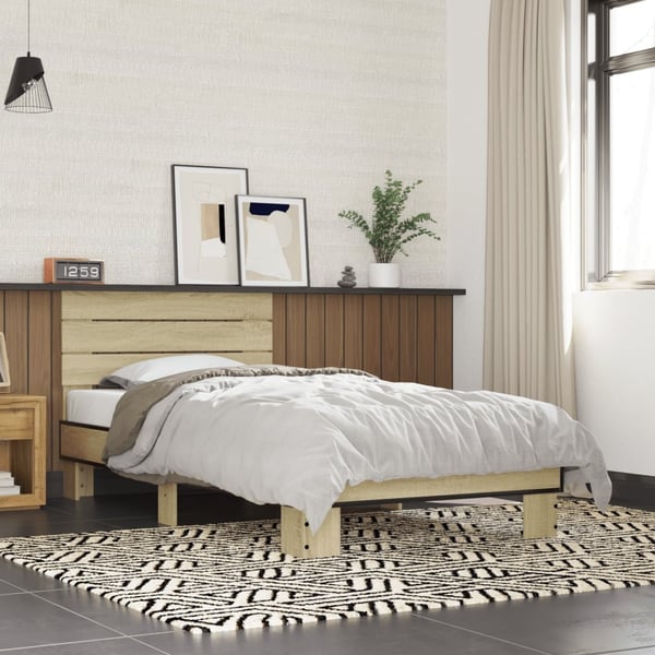 vidaXL sengeramme 90x190 cm konstrueret træ og metal sonoma-eg