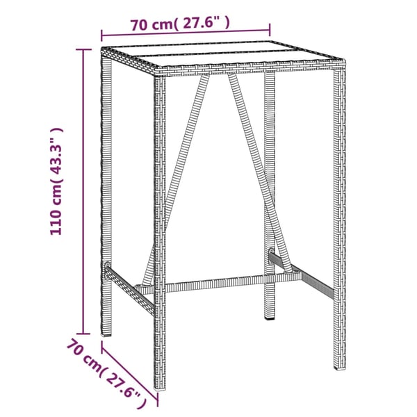 vidaXL Barbord med glasskiva svart 70x70x110 cm konstrotting