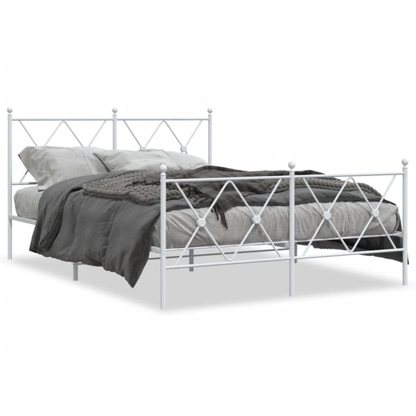 vidaXL Sengeramme i metall med hode- og fotgavl hvit 140x190 cm