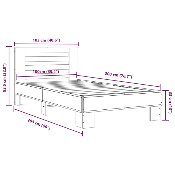 vidaXL sengeramme 100x200 cm konstrueret træ og metal sort