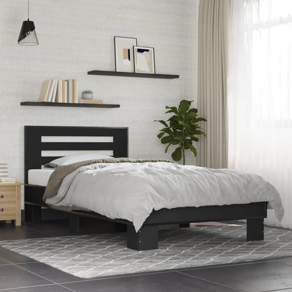 vidaXL sengeramme 100x200 cm konstrueret træ og metal sort
