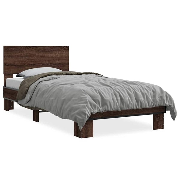vidaXL Sengeramme brun eik 90x200 cm konstruert tre og metall