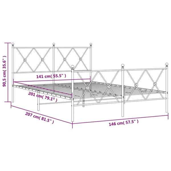 vidaXL Sengeramme i metall med hode- og fotgavl hvit 140x200 cm
