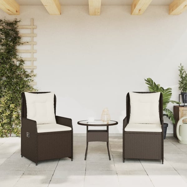 vidaXL havestole 2 stk. med lænefunktion polyrattan brun