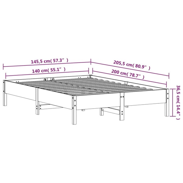 vidaXL sengeramme uden madras 140x200 cm massivt fyr gyldenbrun