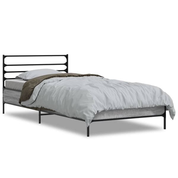 vidaXL Sengeramme grå sonoma 90x190 cm konstruert tre og metall