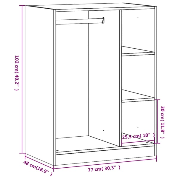 vidaXL Garderobe sonoma eik 77x48x102 cm konstruert tre