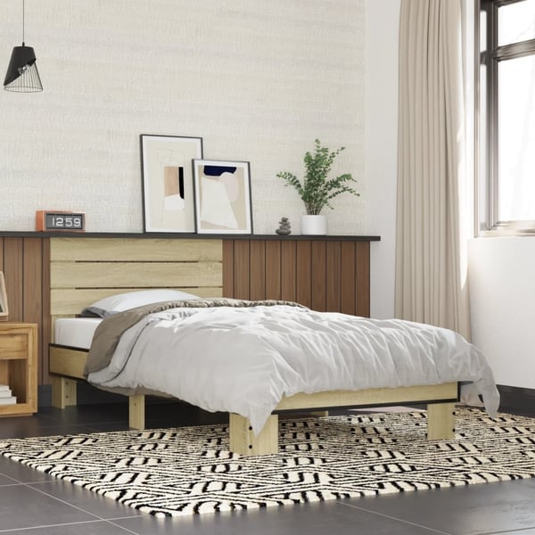 vidaXL sengeramme 75x190 cm konstrueret træ og metal sonoma-eg