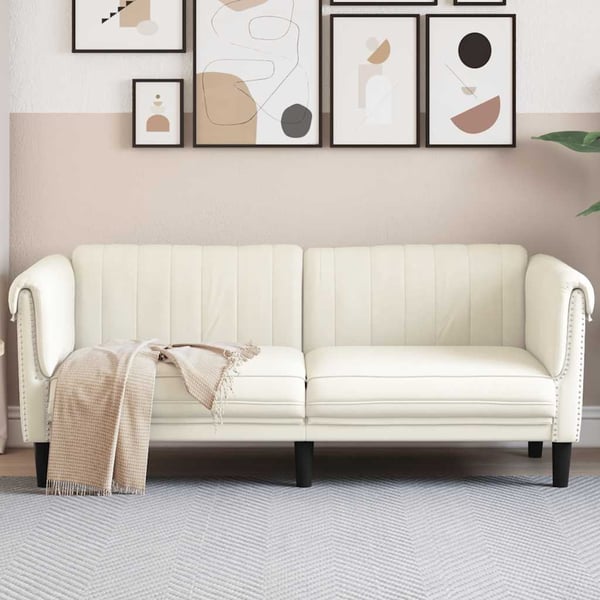 vidaXL Soffa 2-sits gräddvit sammet