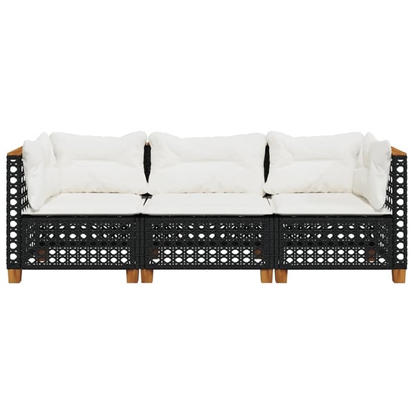 vidaXL 3-personers havesofa med hynder polyrattan sort