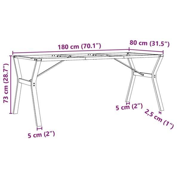vidaXL Ben for spisebord Y-ramme 180x80x73 cm stål