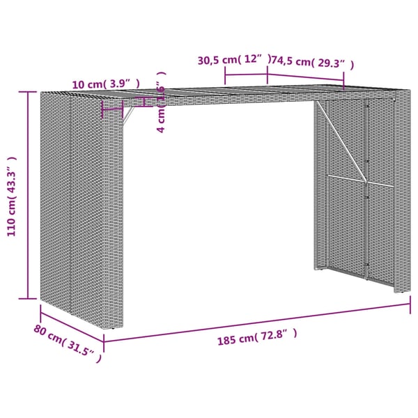 vidaXL Barbord med topp i akasie svart 185x80x110 cm polyrotting