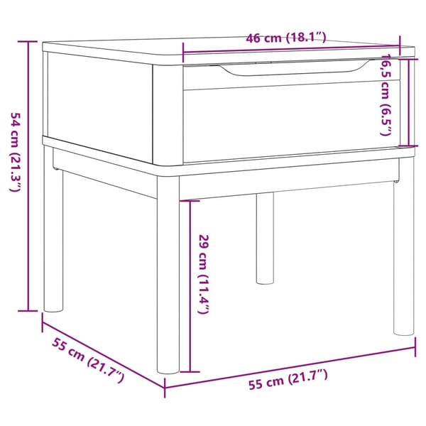 vidaXL Lampebord FLORO voksbrun 55x55x54 cm heltre furu