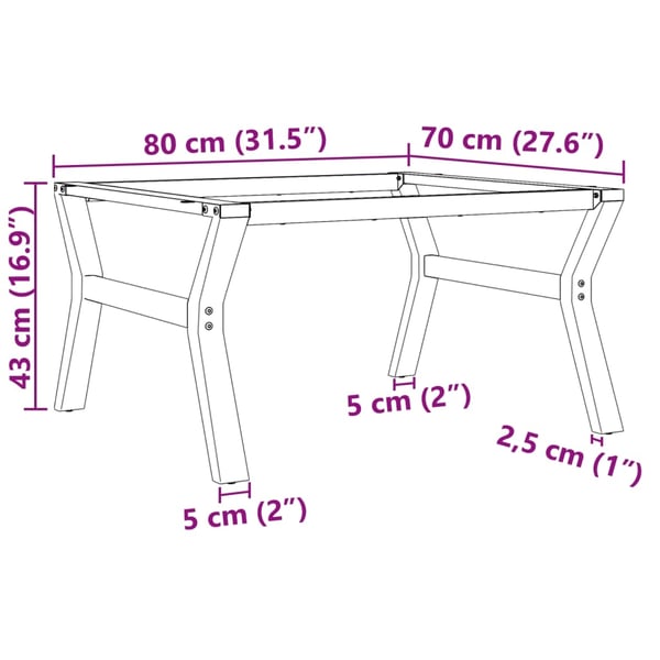 vidaXL Ben for salongbord Y-ramme 80x70x43 cm stål