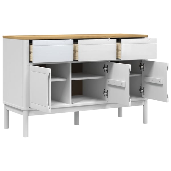 vidaXL Skjenk FLORO hvit 114x43x74 cm heltre furu