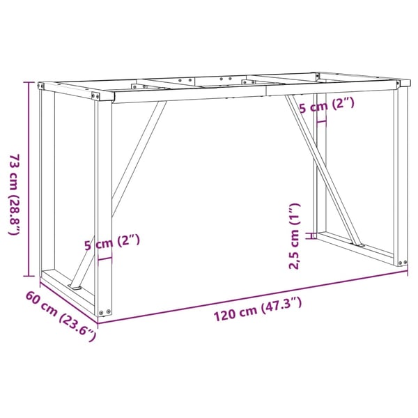 vidaXL Ben for spisebord O-ramme 120x60x73 cm stål