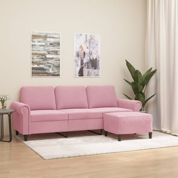 vidaXL 3-personers sofa med fodskammel 180 cm velour lyserød
