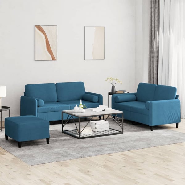 vidaXL sofasæt 3 dele med puder velour blå