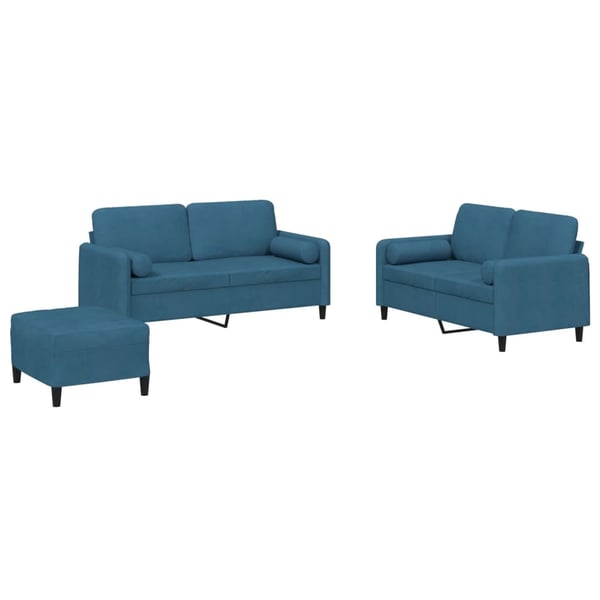 vidaXL sofasæt 3 dele med puder velour blå