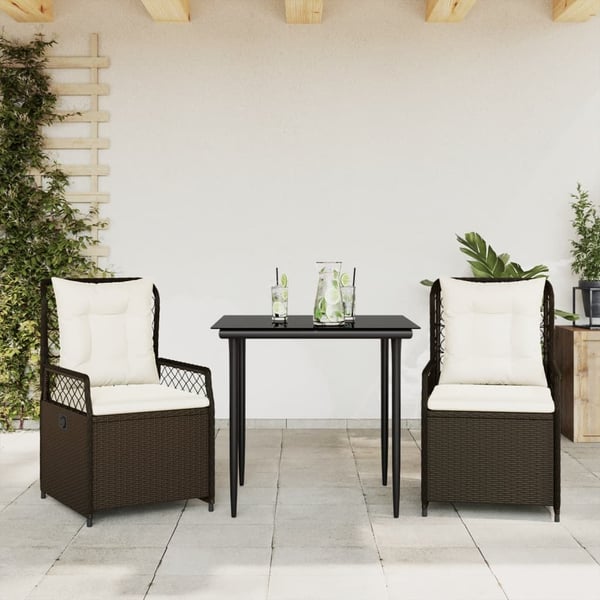 vidaXL spisebordssæt til haven 3 dele med hynder polyrattan brun
