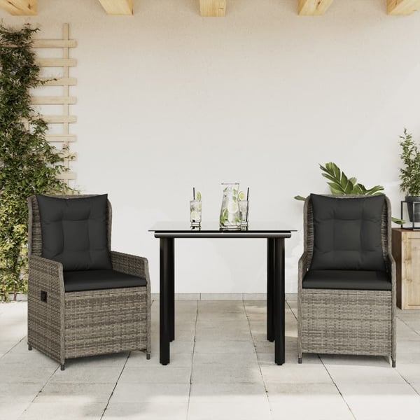 vidaXL spisebordssæt til haven 3 dele med hynder polyrattan grå