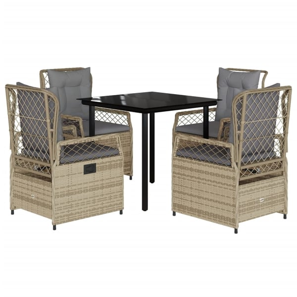 vidaXL spisebordssæt til haven 5 dele med hynder polyrattan beige