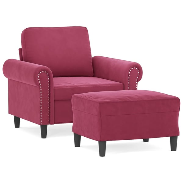 vidaXL sofastol med fodskammel 60 cm velour vinrød