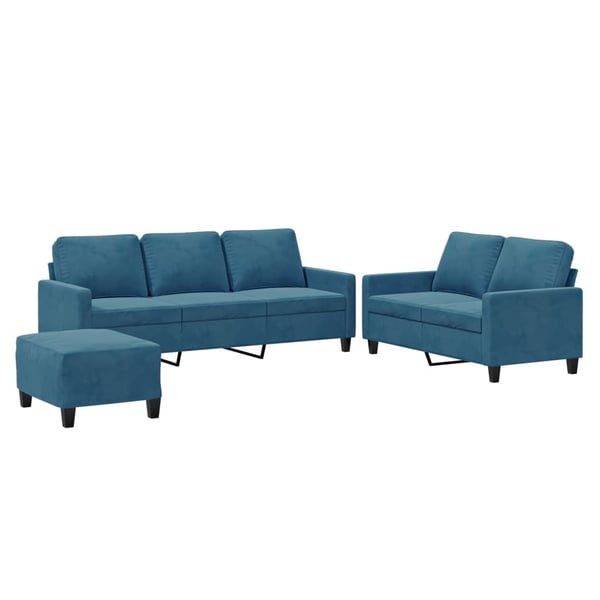 vidaXL sofasæt 3 dele med hynder velour blå