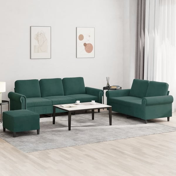 vidaXL sofasæt 3 dele med hynder velour mørkegrøn