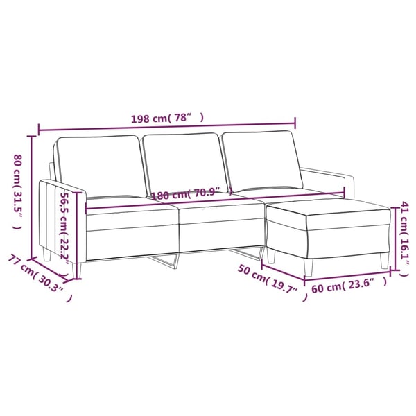 vidaXL 3-personers sofa med fodskammel 180 cm velour blå