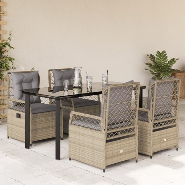 vidaXL spisebordssæt til haven 5 dele med hynder polyrattan beige