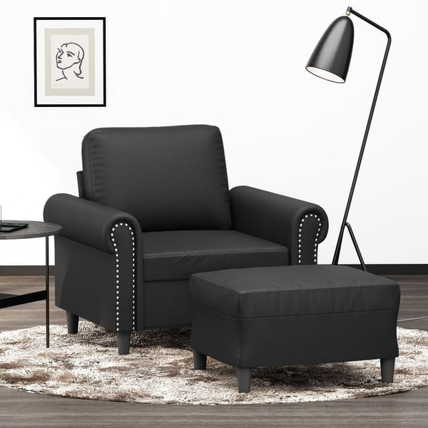 vidaXL sofastol med fodskammel 60 cm kunstlæder sort