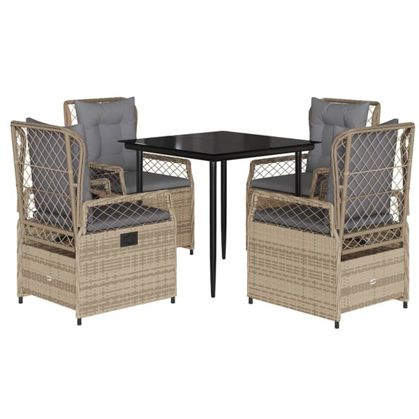 vidaXL spisebordssæt til haven 5 dele med hynder polyrattan beige