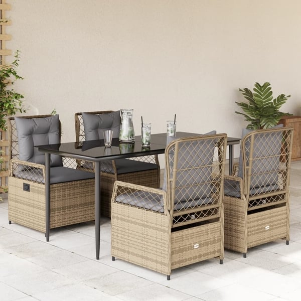 vidaXL spisebordssæt til haven 5 dele med hynder polyrattan beige