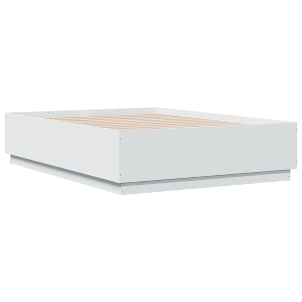 vidaXL Sengeramme med LED-lys hvit 135x190 cm konstruert tre
