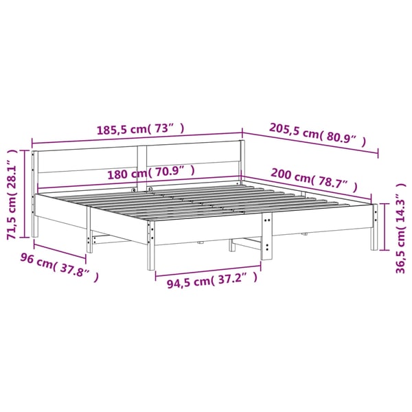 vidaXL Sengeramme uten madrass hvit 180x200 cm heltre furu