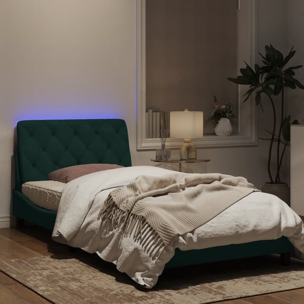 vidaXL sengeramme med LED uden madras 100x200 cm velour mørkegrøn