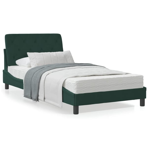 vidaXL sengeramme med LED uden madras 100x200 cm velour mørkegrøn