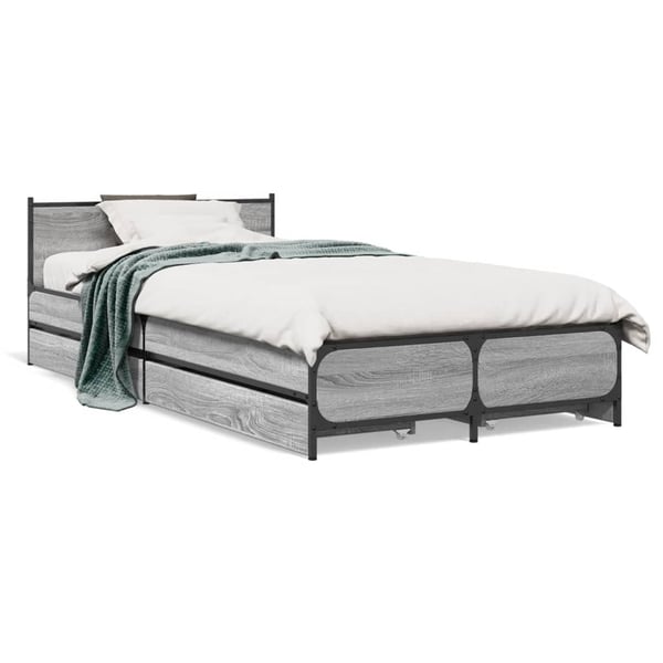 vidaXL Sängynrunko laatikoilla harmaa Sonoma 75x190 cm tekninen puu